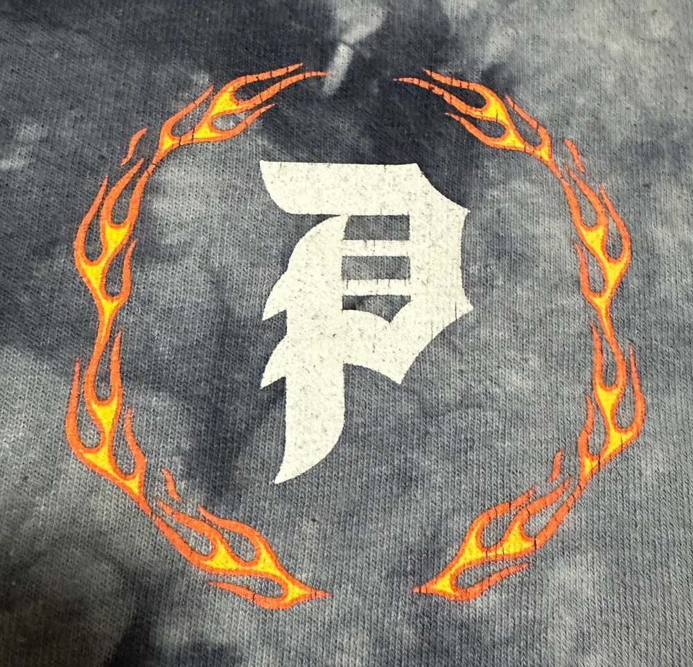 Primitive Skateboarding Dirty P Flame Tie-Dye Short Sleeve T-Shirt, Size Small